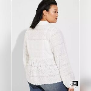 Torrid White Eyelet Long Sleeve Top